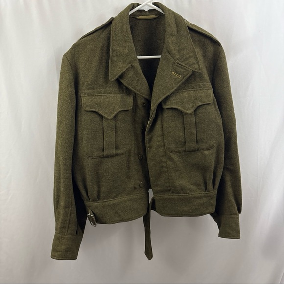 Vintage 1950s Women’s Ladies Tweed Wool Style Jacket Size 9 Green Military Style - Picture 3 of 11